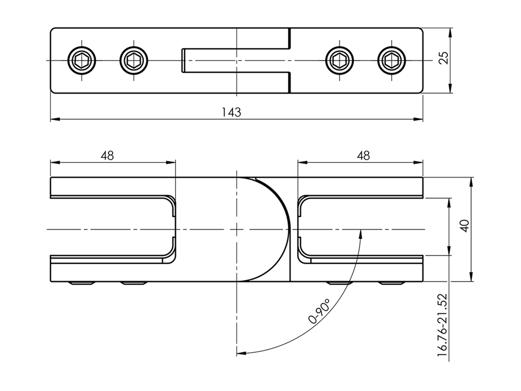 Pince avec réglage de l'angle, 16.76-21.52mm, AISI 316, brossé
