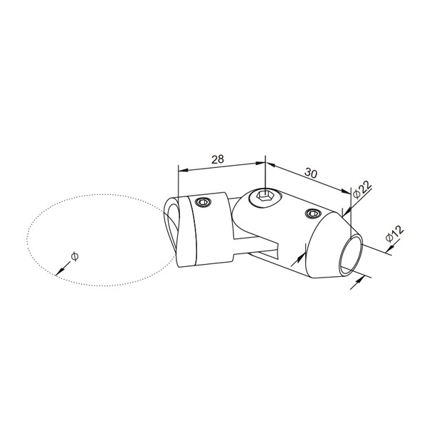 Support barreau articulé fixation sur tube -304