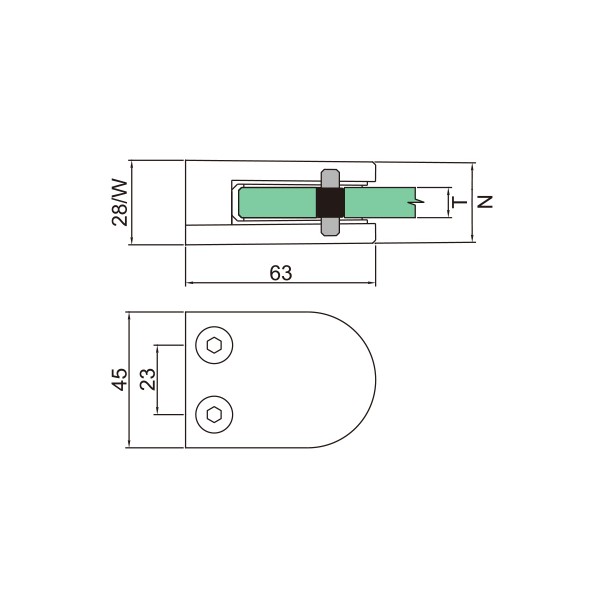 Pince à verre 8.76/10mm fixation sur plat-304