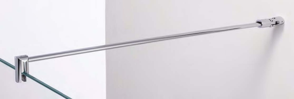 Barre raidisseur mur/verre avec double articulation, pour verres 10/12, L564  Chromé
