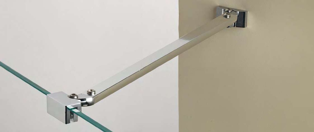 Barre raidisseur mur/verre avec double articulation, pour verres 6/8  Chromé
