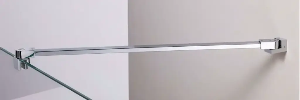 Barre raidisseur mur/verre avec double articulation, pour verres 8/12, L1557  Chromé