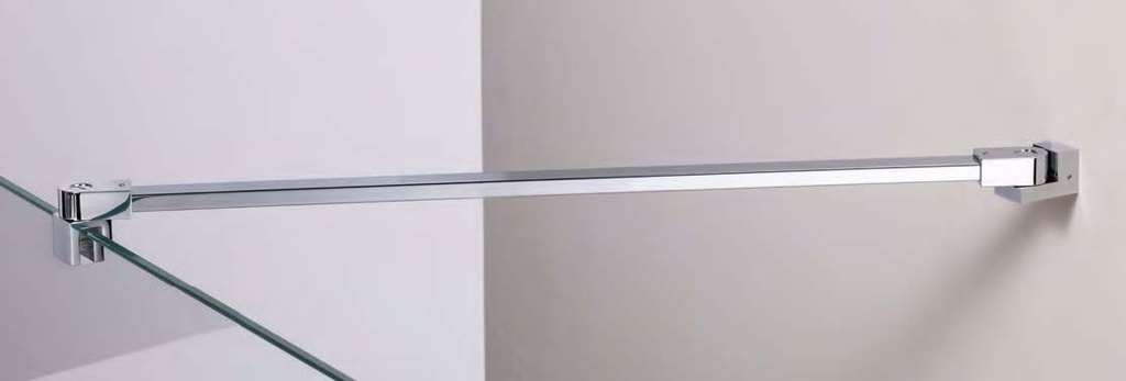 Barre raidisseur mur/verre avec double articulation, pour verres 8/12, L557  Chromé