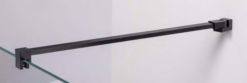 Barre raidisseur mur/verre fixe avec articulation murale et pince basse, pour verres 8/12, L1541  RAL 9005 noir mat