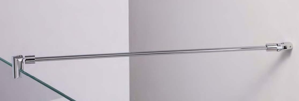 Barre raidisseur mur/verre fixe avec articulation murale, pour verres 6/8, L1040  Effet inox brossé