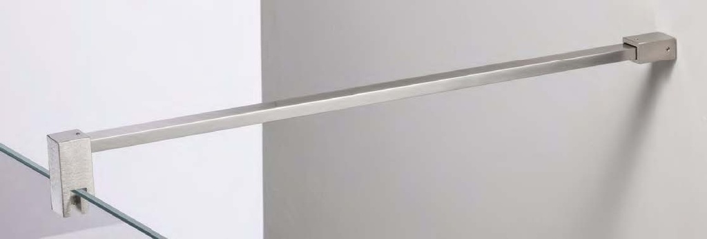 Barre raidisseur mur/verre fixe avec pince haute, pour verres 8/12, L520  Effet inox brossé