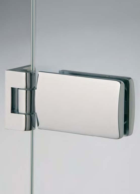 Charnière mur/verre ouverture vers l’extérieur, pour verres 8/10, B100 H45  Effet inox brossé