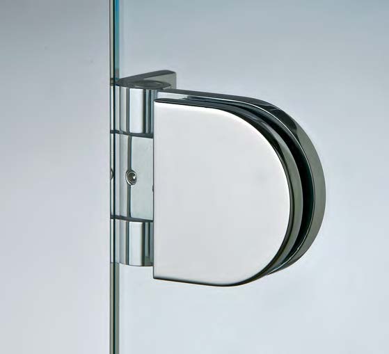 Charnière mur/verre ouverture vers l’intérieur, pour verres 6/8, B70 H50  Effet inox brossé