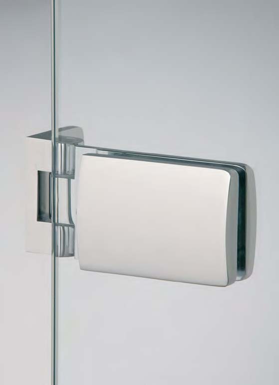 Charnière mur/verre ouverture vers l’intérieur, pour verres 8/10, B100 H45  Effet inox brossé