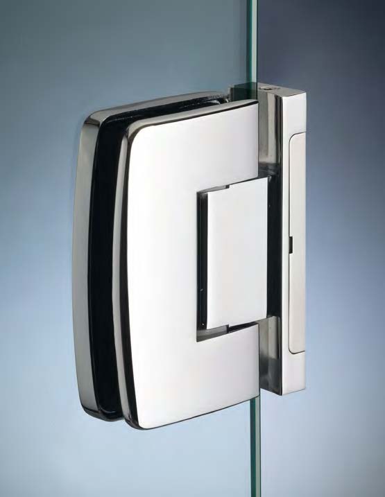 Charnière mur/verre pivot réglable et sans vis apparentes pour montants étroits, pour verres 8/12, B55 H90  Effet inox brossé