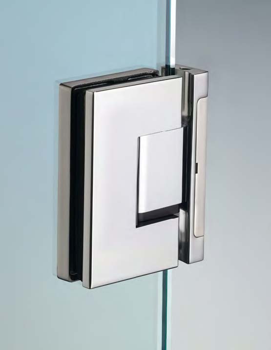 Charnière mur/verre pivot réglable pour montants étroits, pour verres 8/12, B55.H90  Effet inox brossé