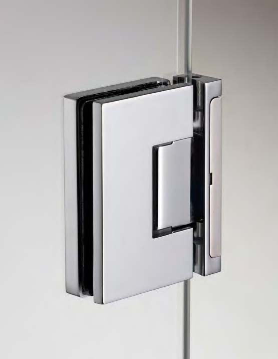 Charnière mur/verre réglable pour montants étroits, pour verres 6/8, B50 H80  Effet inox brossé