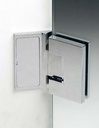 Charnière mur/verre à 135° réglable sans vis apparentes, pour verres 6/8, B50 H80  Effet inox brossé