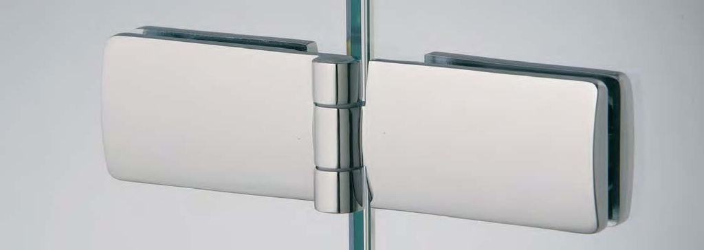 Charnière verre/verre en ligne ouverture vers l’extérieur, pour verres 8/10, B170 H45  Effet inox brossé