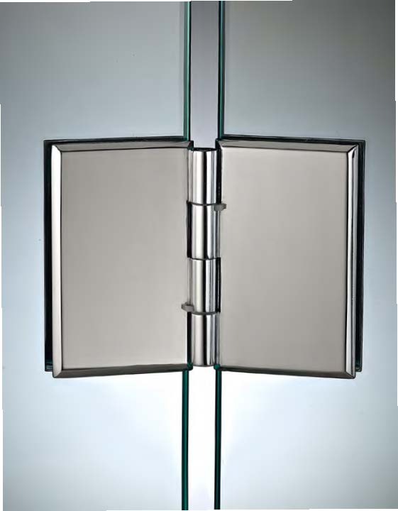 Charnière verre/verre en ligne rabattable, pour verres 6/10, B50 H80  Nickel brossé