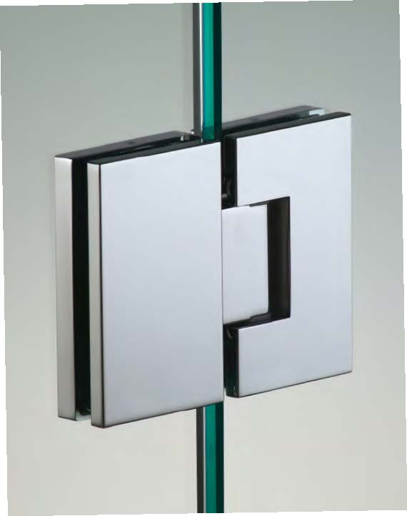Charnière verre/verre en ligne réglable sans vis apparentes, pour verres 6/8, B50 H80  Effet inox brossé