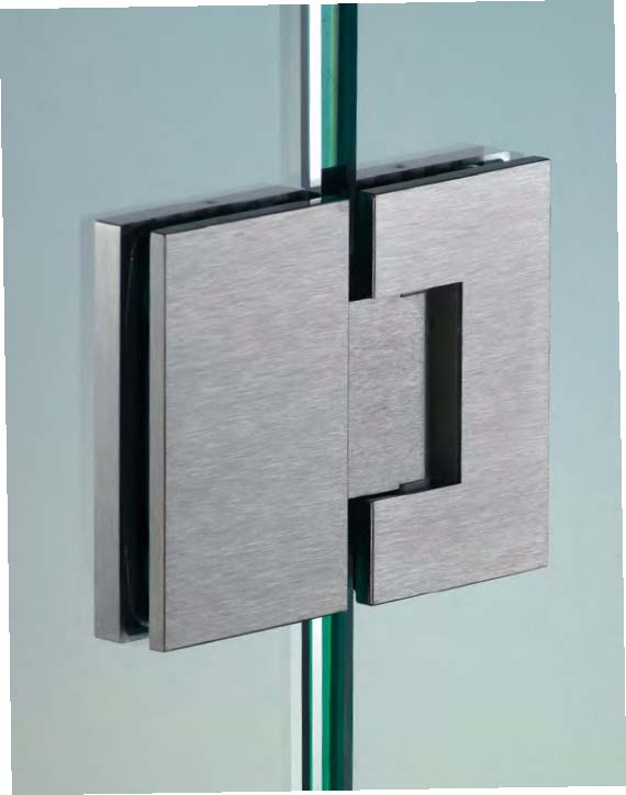 Charnière verre/verre en ligne réglable sans vis apparentes, pour verres 8/12, B55 H90  Effet inox brossé
