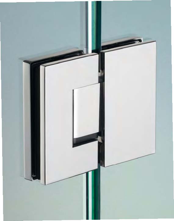 Charnière verre/verre en ligne réglable sans vis apparentes, pour verres 8/12, B55.H90  Effet inox brossé