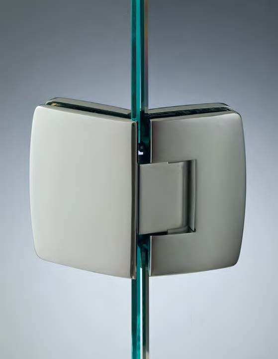 Charnière verre/verre à 135° réglable sans vis apparentes, pour verres 6/8, B50 H80  Effet inox brossé