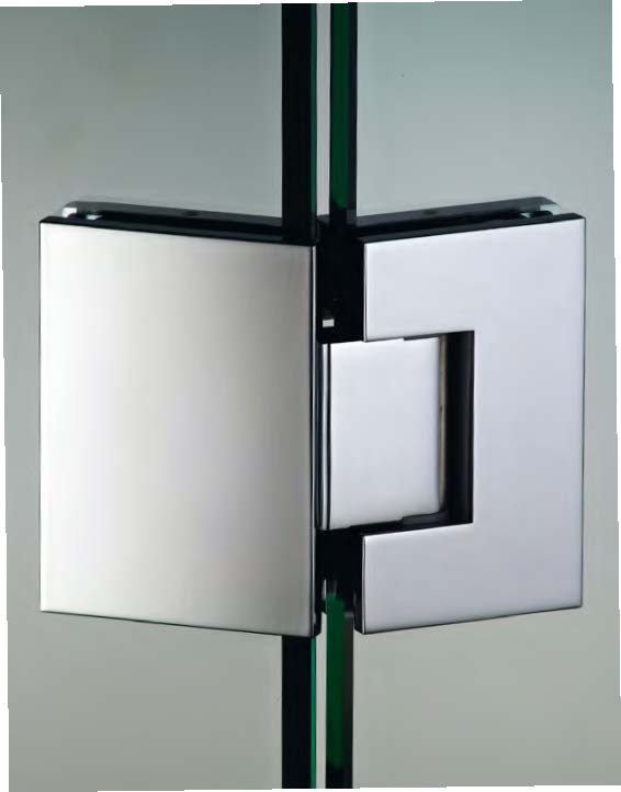 Charnière verre/verre à 135° réglable sans vis apparentes, pour verres 8/12, B55 H90  Effet inox brossé