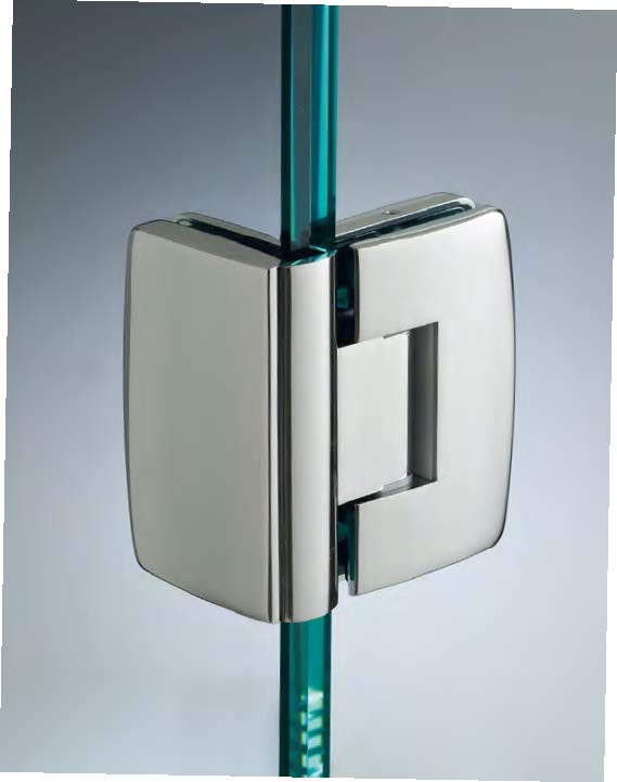 Charnière verre/verre à 90° réglable sans vis apparentes, pour verres 6/8, B50 H80  Chromé