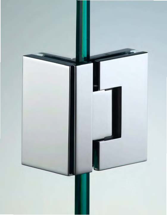 Charnière verre/verre à 90° réglable sans vis apparentes, pour verres 6/8, B50 H80  Effet inox brossé