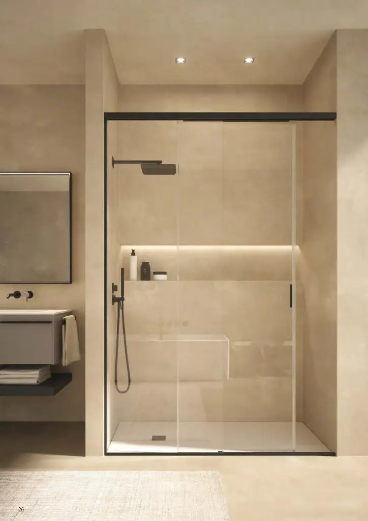 Kit douche coulissant mur/mur avec profil d’encadrement pour verre fixe avec amortisseur softbreak, pour verres 8  Noir mat