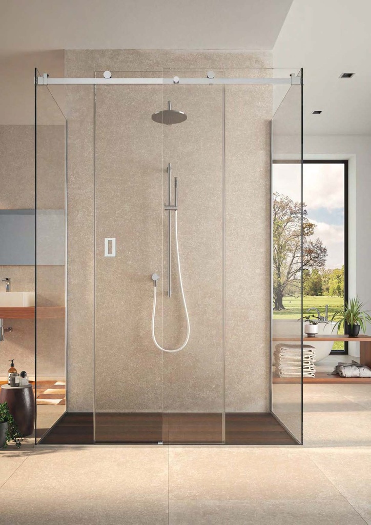 Kit douche coulissant verre/verre avec profil d’encadrement pour verres fixes, pour verres 8  Inox brillant