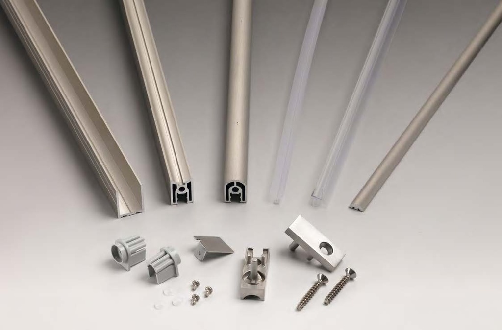 Kit douche mur/mur Pivot-Up Square, pour verres 8, L2200  Aluminium brillant