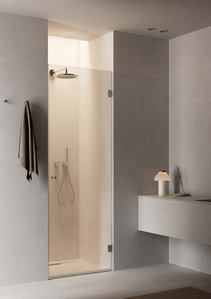 Kit douche porte battante mur/mur avec charnière CHD10COV, pour verres 6/8  Effet inox brossé