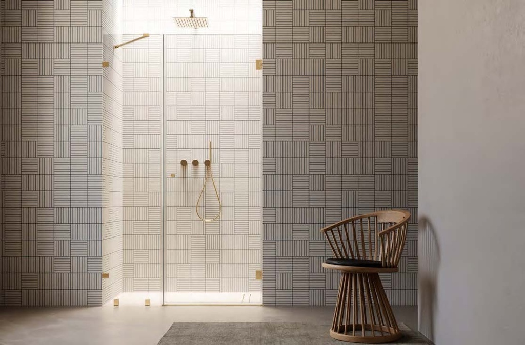 Kit douche porte battante mur/mur avec verre fixe et pinces, pour verres 8/10  Or