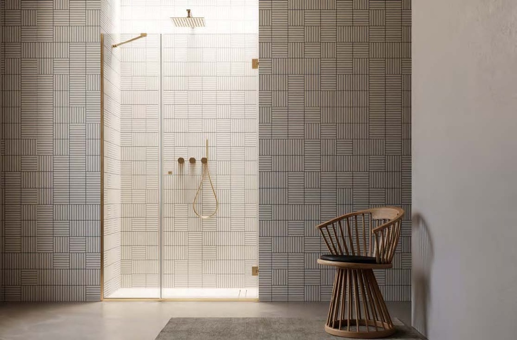 Kit douche porte battante mur/mur avec verre fixe et profils, pour verres 8/10  Bronze
