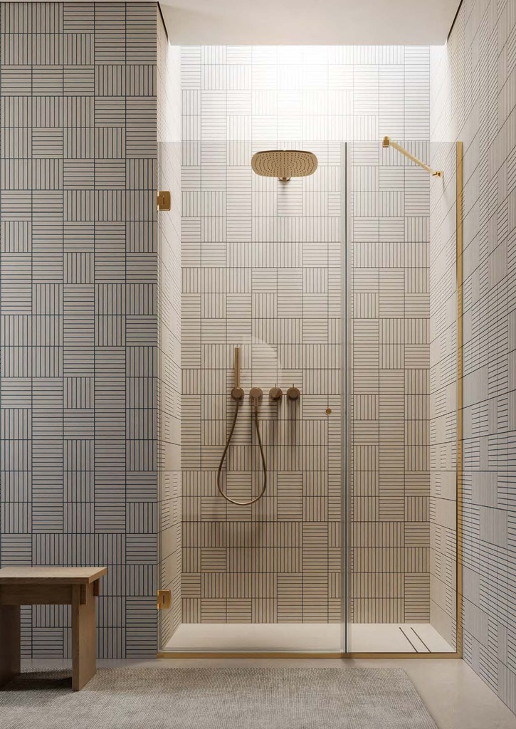Kit douche porte battante mur/mur avec verre fixe, profils et charnières CHD10COV, pour verres 6/8  Effet inox brossé