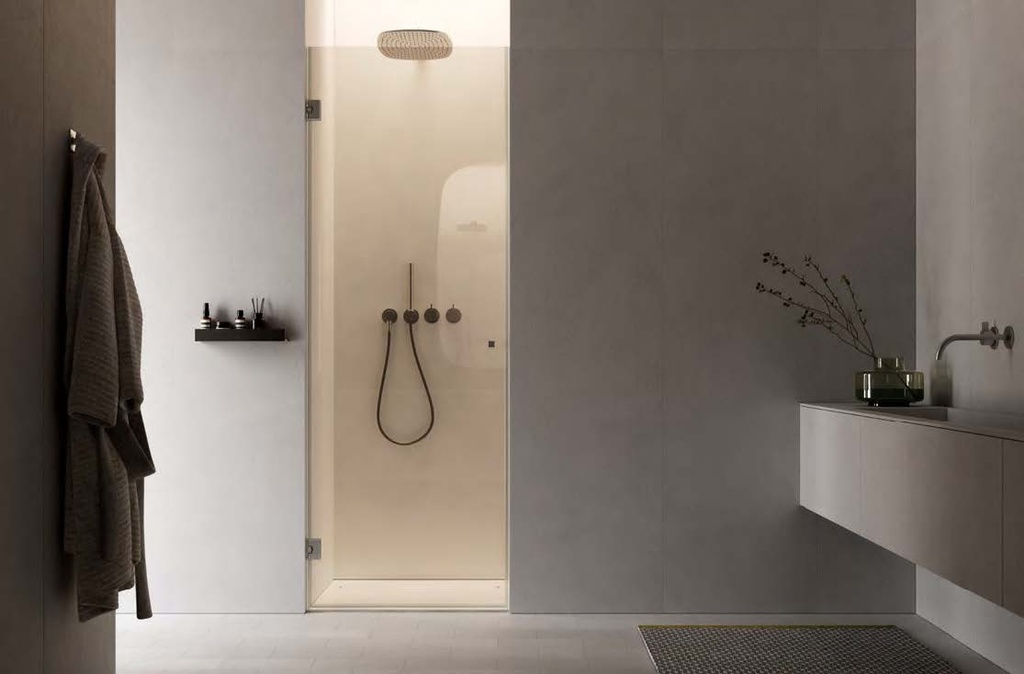 Kit douche porte battante mur/mur, pour verres 8/10  Nickel brossé