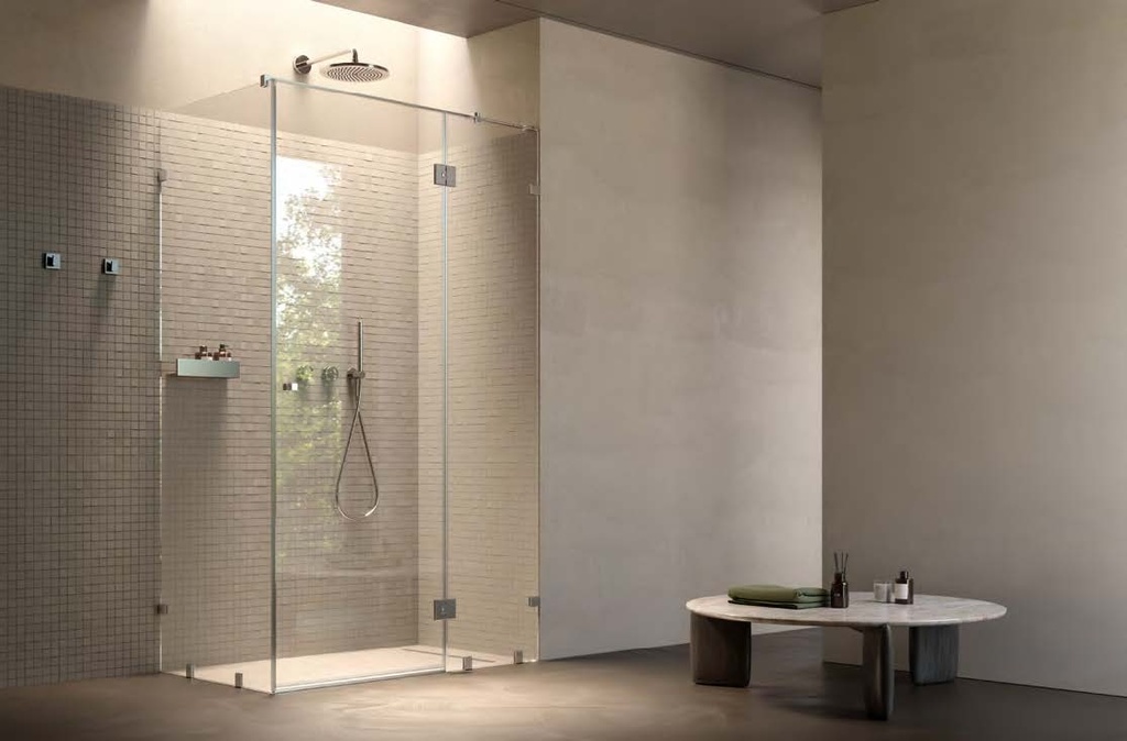 Kit douche porte battante mur/verre avec verre fixe et pinces, pour verres 8/10  Or
