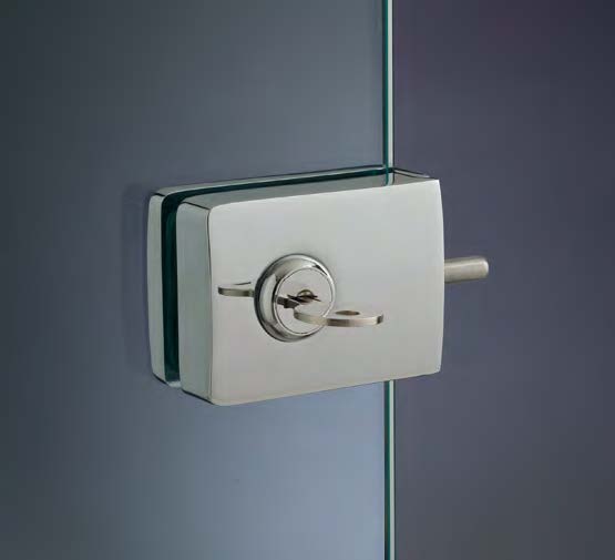 Serrure avec cylindre sans perçages, pour verres 8/10, B68 H50  Chromé