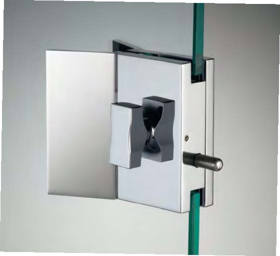 Serrure avec double bouton et poignées, pour verres 6/8, B50 H80  Effet inox brossé