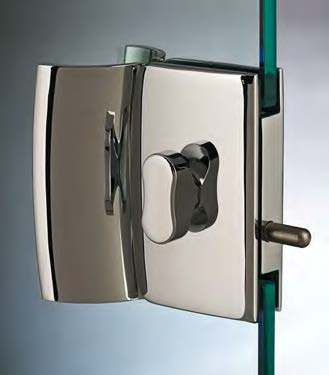 Serrure avec double bouton et poignées, pour verres 8/10, B55 H90  Effet inox brossé