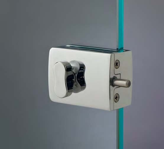 Serrure avec double bouton sans perçages, pour verres 8/10, B68 H50  Effet inox brossé