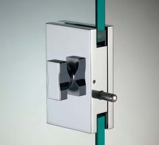 Serrure avec double bouton, pour verres 10/12, B55 H90  Effet inox brossé