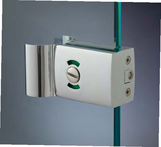 Serrure libre/occupé avec bouton et poignées sans perçages, pour verres 8/10, B92 H50  Chromé