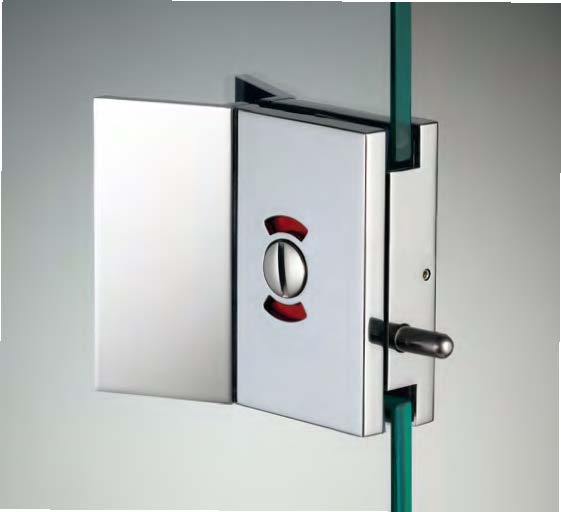 Serrure libre/occupé avec bouton et poignées, pour verres 6/8, B50 H80  Chromé