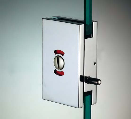 Serrure libre/occupé avec bouton, pour verres 10/12, B55 H90  Effet inox brossé