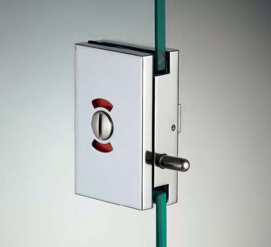 Serrure libre/occupé avec bouton, pour verres 6/8, B50 H80  Effet inox brossé