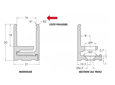 Profil à clip prépercé PROFIX, pour verres 8/13.5, B21 H30 L3000    Noir mat