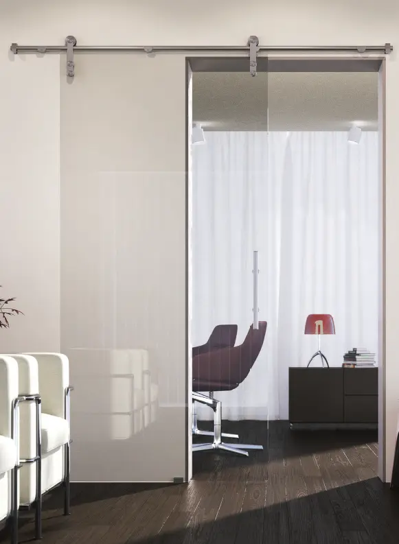 Kit coulissant fixation murale, pour verres 10/12, L2000 Inox brossé