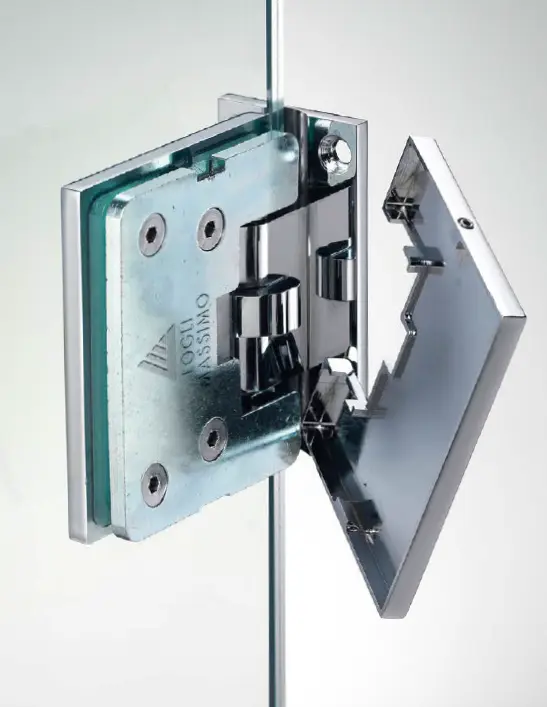 Charnière mur/verre, retour ressort, poids p. 100 kg, v. 10/13.5, B80 H100 Effet aluminium mat