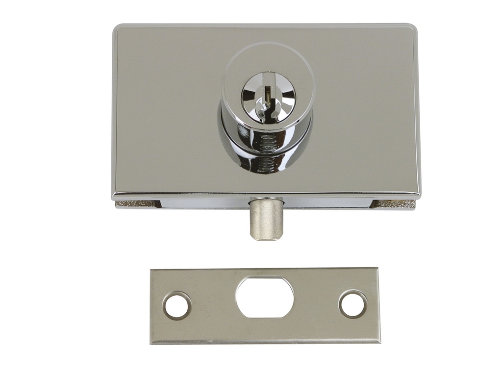 Serrure de vitrine à pêne biseautée rétractable s'entrouvrant - Chromé brillant