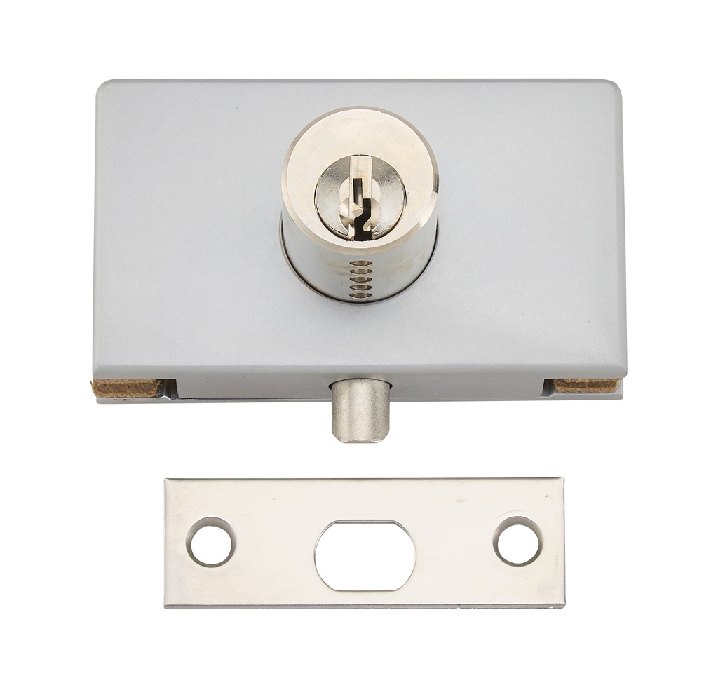 Serrure de vitrine à pêne biseautée rétractable s'entrouvrant - Chromé mat