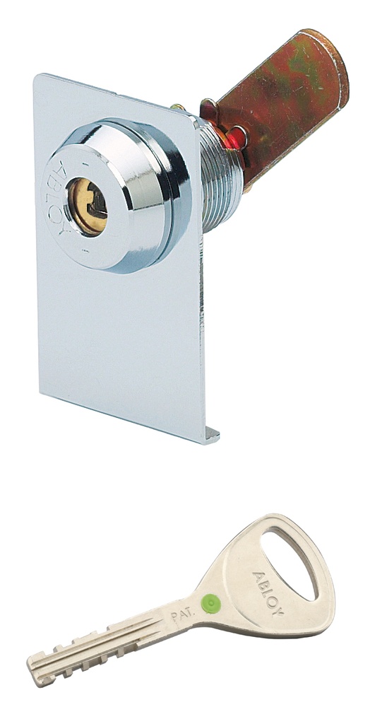 Serrure à came batteuse de sécurité avec plaque anti-rotation s'entrouvrant - Chromé brillant